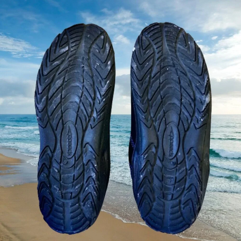Speedo Water Shoe Summer Beach Surf Sandal Black & Blue LOGO mens 9 small